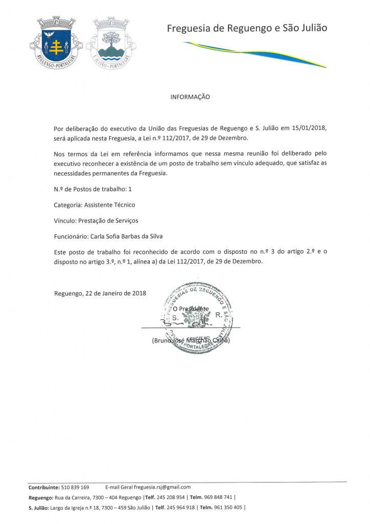 Informação - Aplicação da Lei 112_2017 de 29Dez17